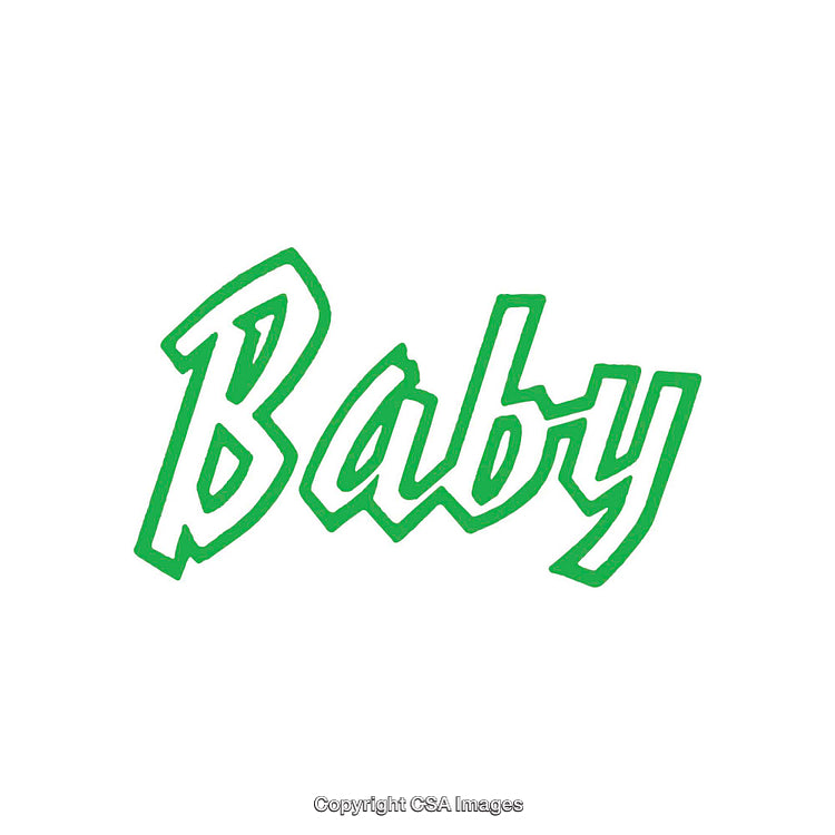 Green Script Text Spelling the Word Baby on a White Background
