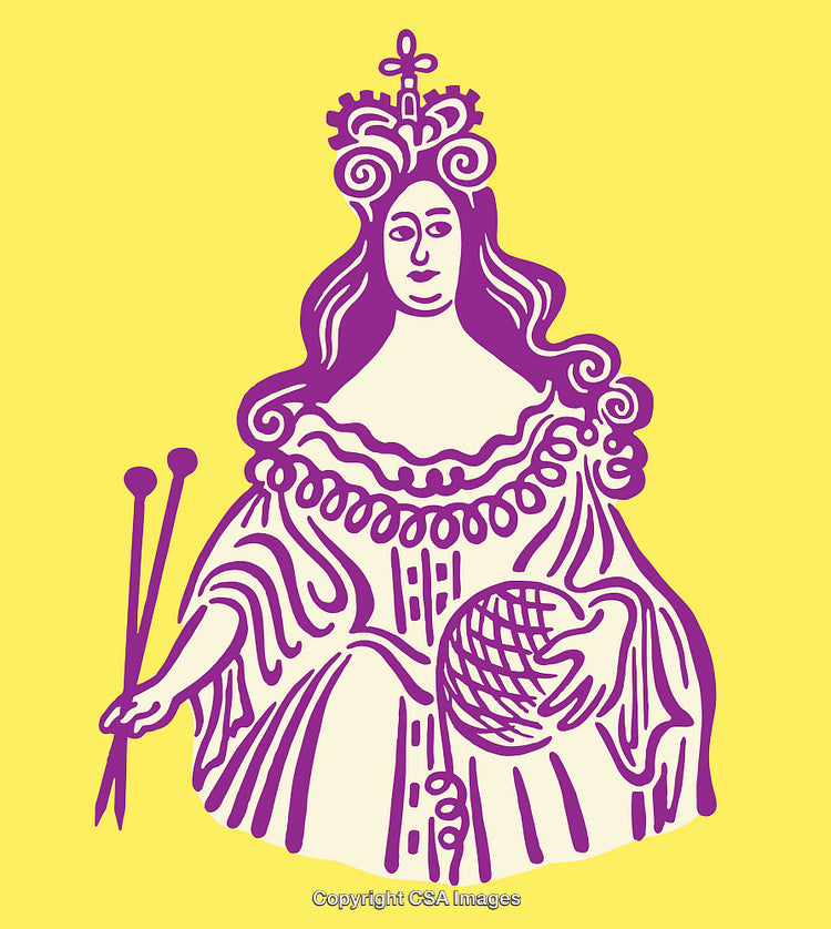 Royal Queen Line Art Illustration with Scepter and Globe in Vibrant Colors