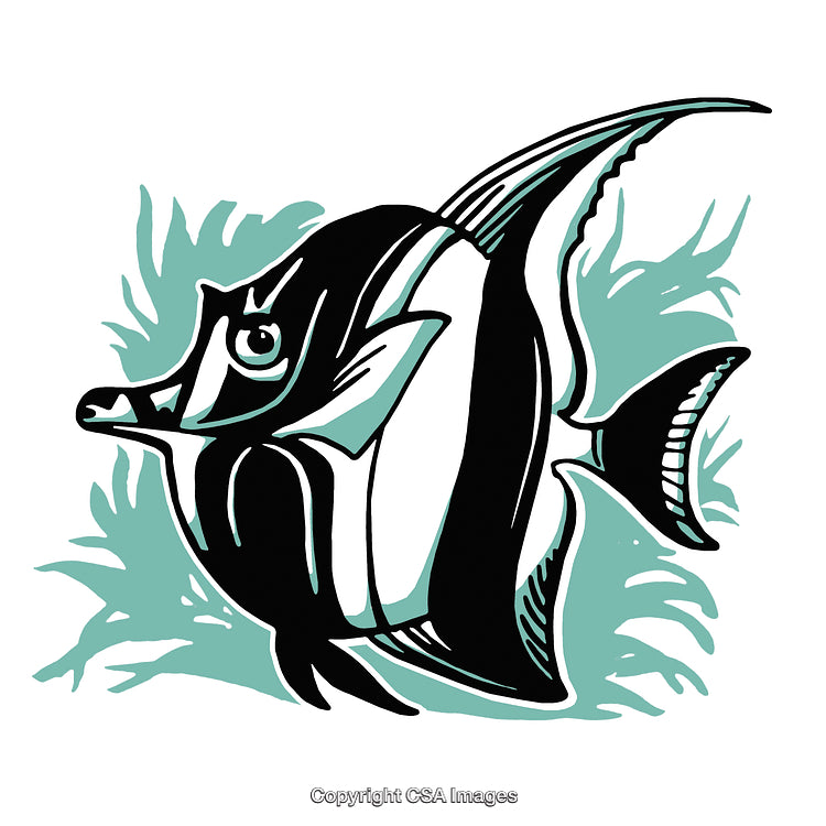 Stylized Illustration of an Exotic Tropical Fish With Artistic Details on Aquatic Background