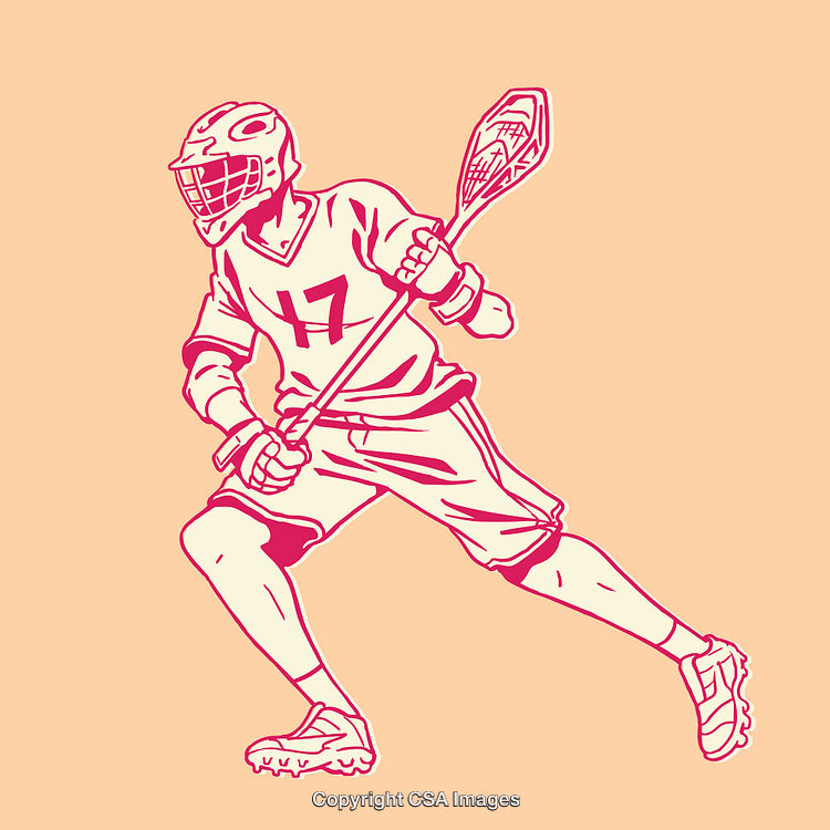 Illustration of a Lacrosse Player in Action With Modern Line Art Design