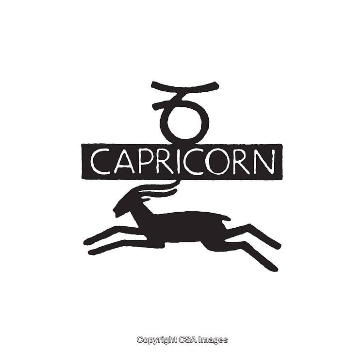 Black and White Capricorn Zodiac Line Art Illustration with Goat Symbol