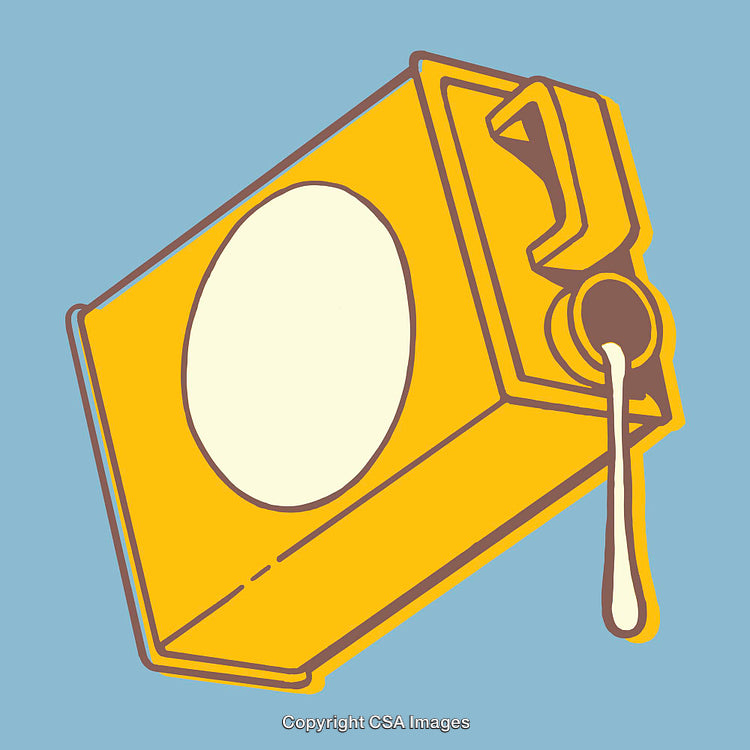 Illustration of a Milk Carton with Flowing Liquid in Cartoon Style
