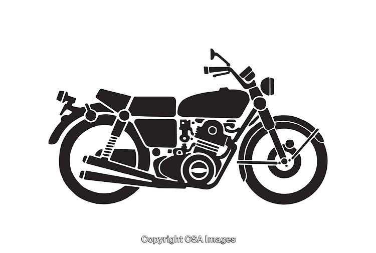 Black and White Line Art of a Classic Motorcycle Silhouette