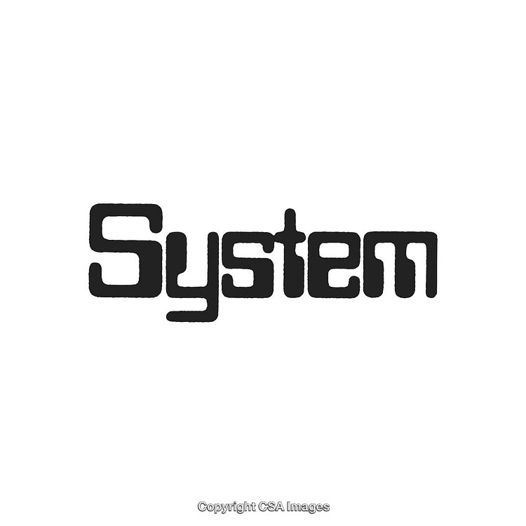Retro Styled Text Logo with the Word System in Black on White Background