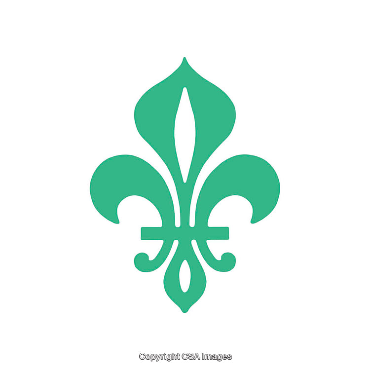 Green Fleur-de-Lis Emblem Symbol on White Background, Decorative Heritage Art