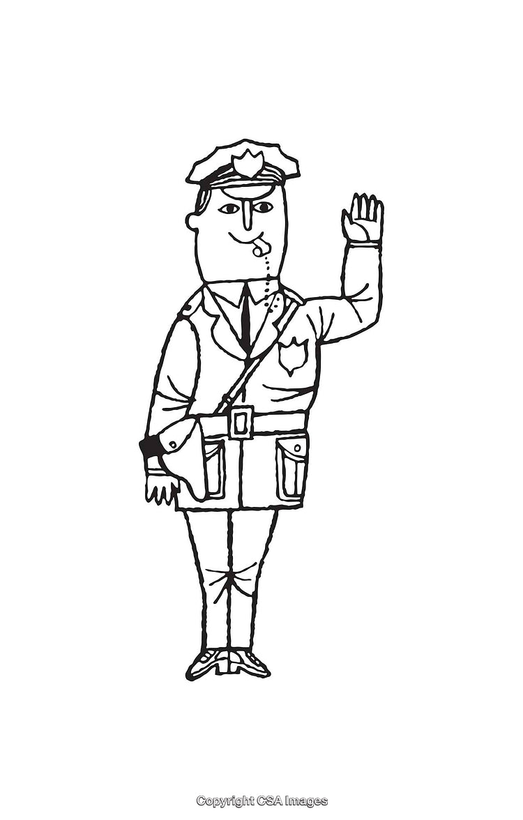 Hand-Drawn Line Art of a Friendly Police Officer Greeting