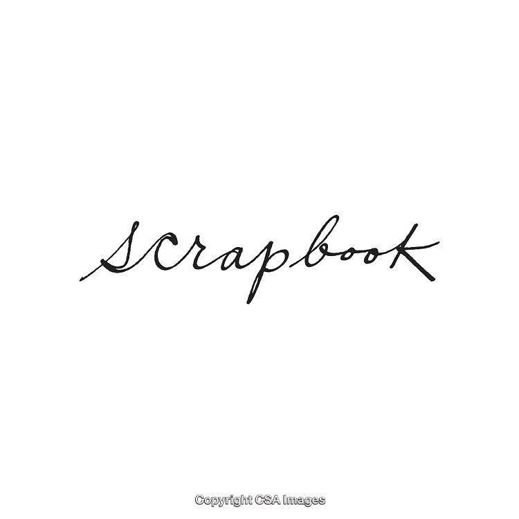 Elegant Script Font Writing Displaying the Word Scrapbook in Black Ink