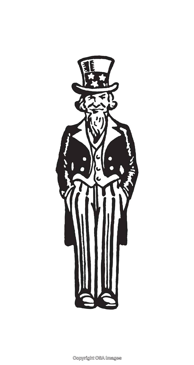 Black and White Vintage Illustration of a Patriotic Historical Figure Art