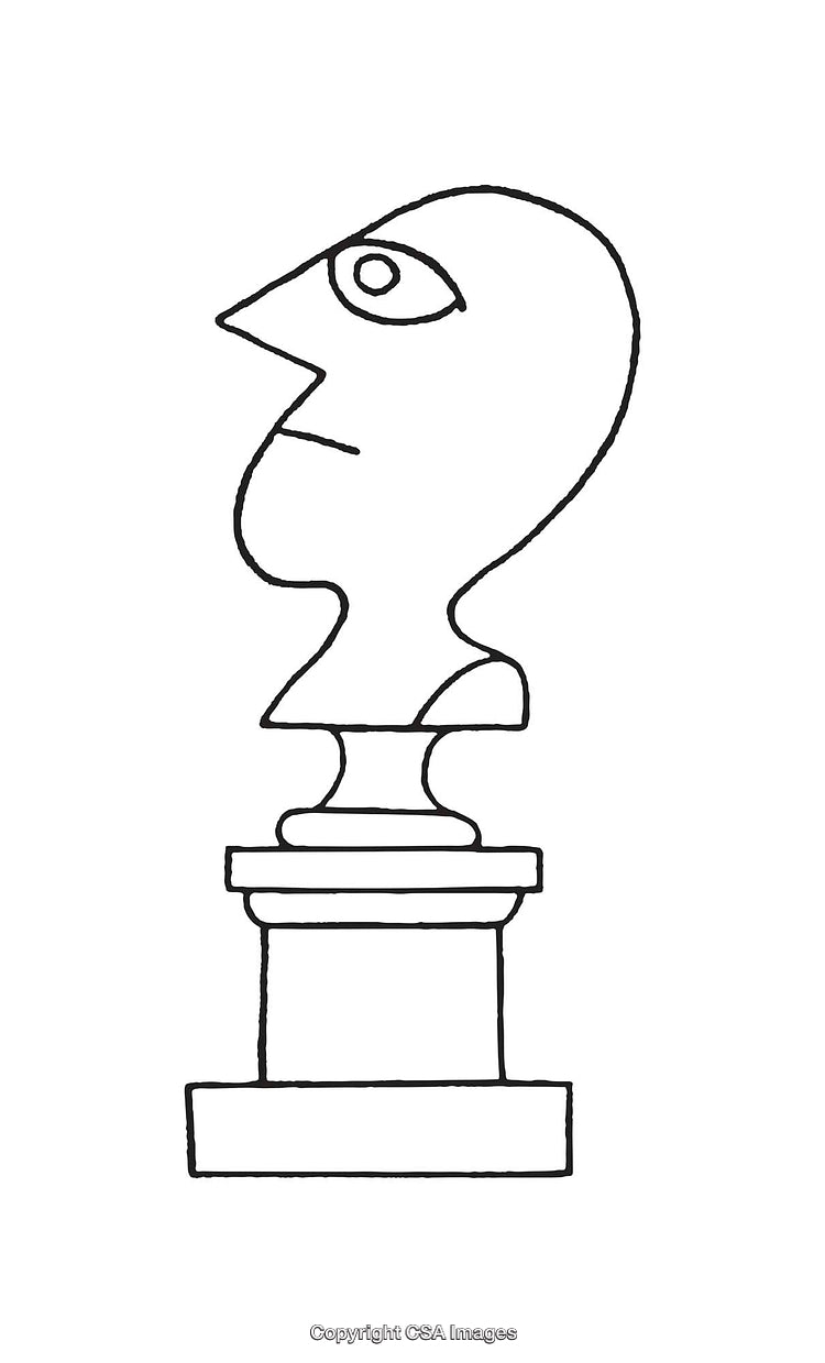 Stylized Line Art of Minimalist Human Bust on Pedestal