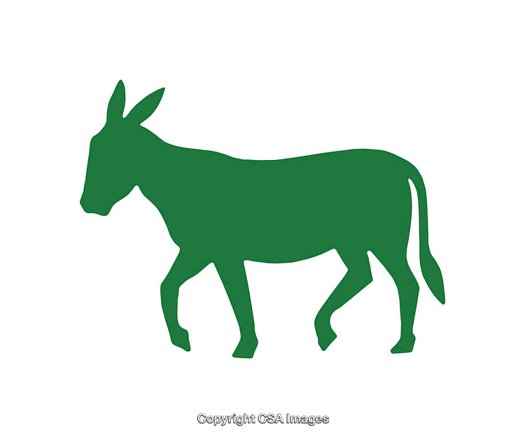 Green Silhouette of a Donkey Walking on a White Background