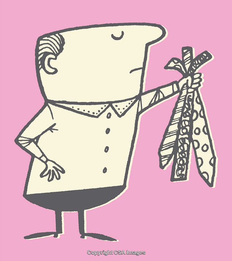 Hand-Drawn Cartoon Choosing Ties on Pink Background