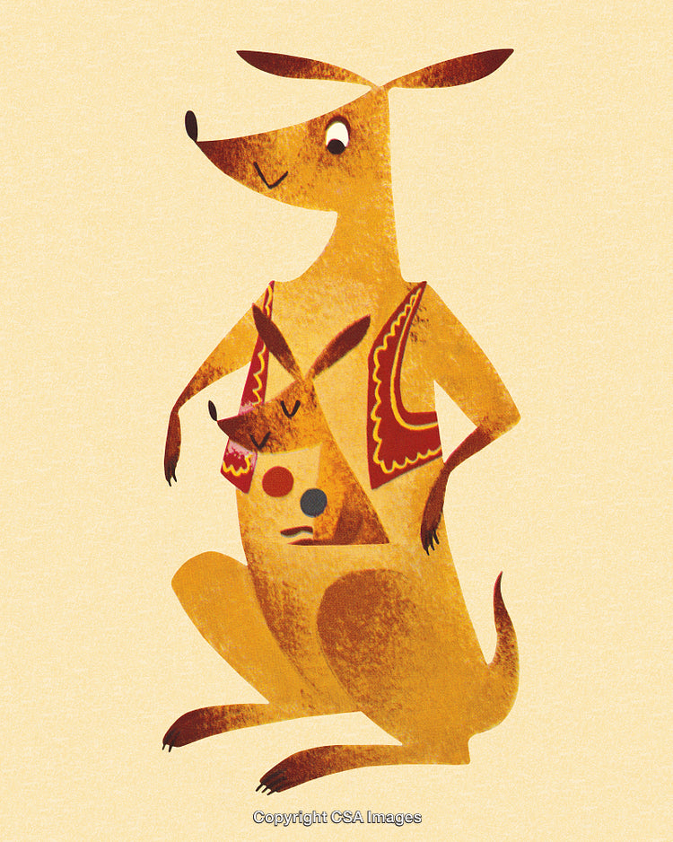 Illustrated Kangaroo Mother and Baby with Traditional Patterns