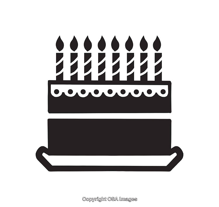 Black and White Icon of a Layered Birthday Cake with Lit Candles