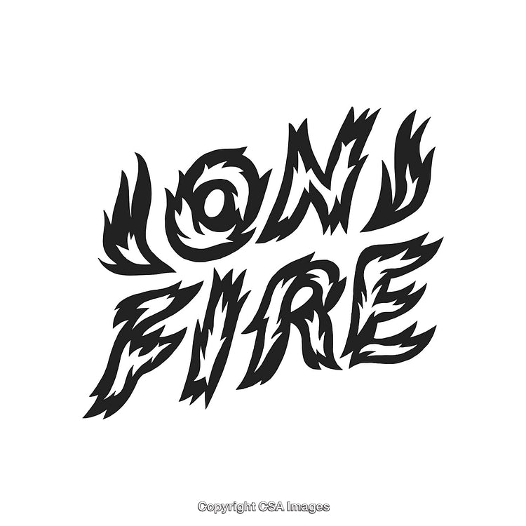 Abstract Flaming Text Art with Bold Black and White Design