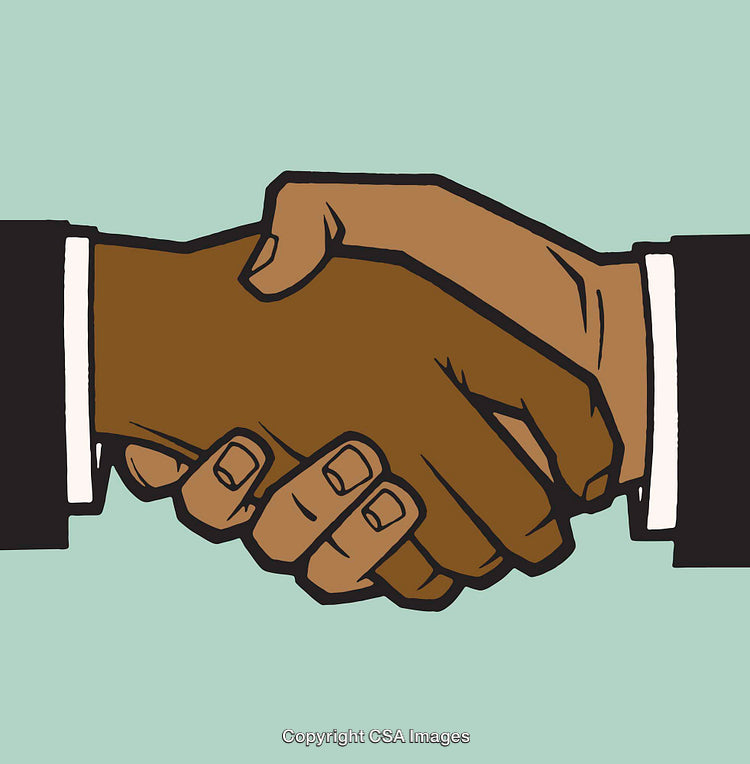 Handshake Agreement in Color Line Art Illustration Depicting Professional Interaction