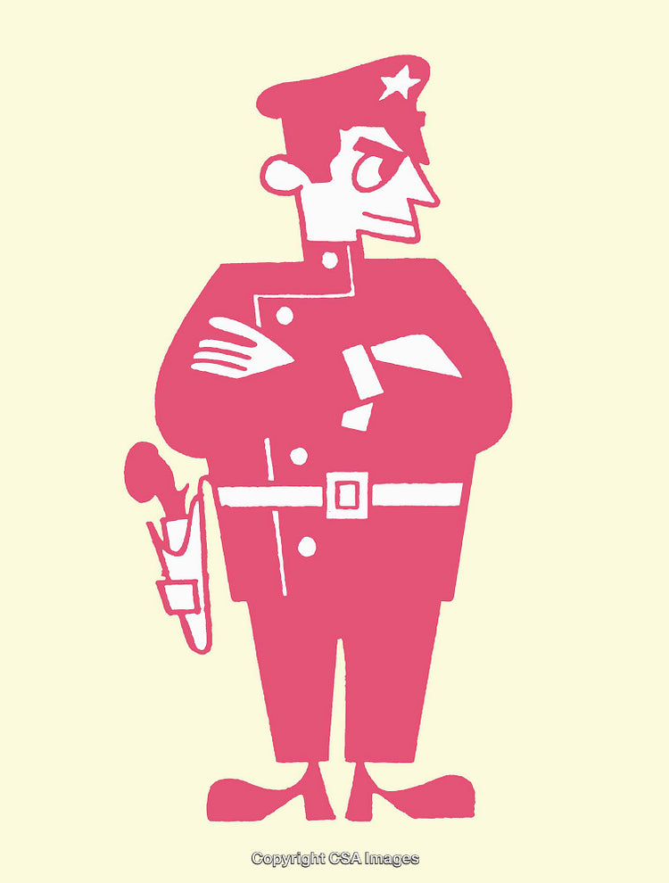 Cartoon Police Officer Illustration in Pink with Simple Line Art Style