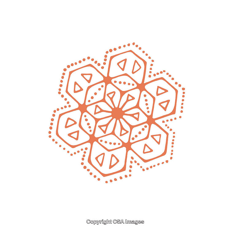 Orange Geometric Mandala Design With Dots and Triangles on White Background