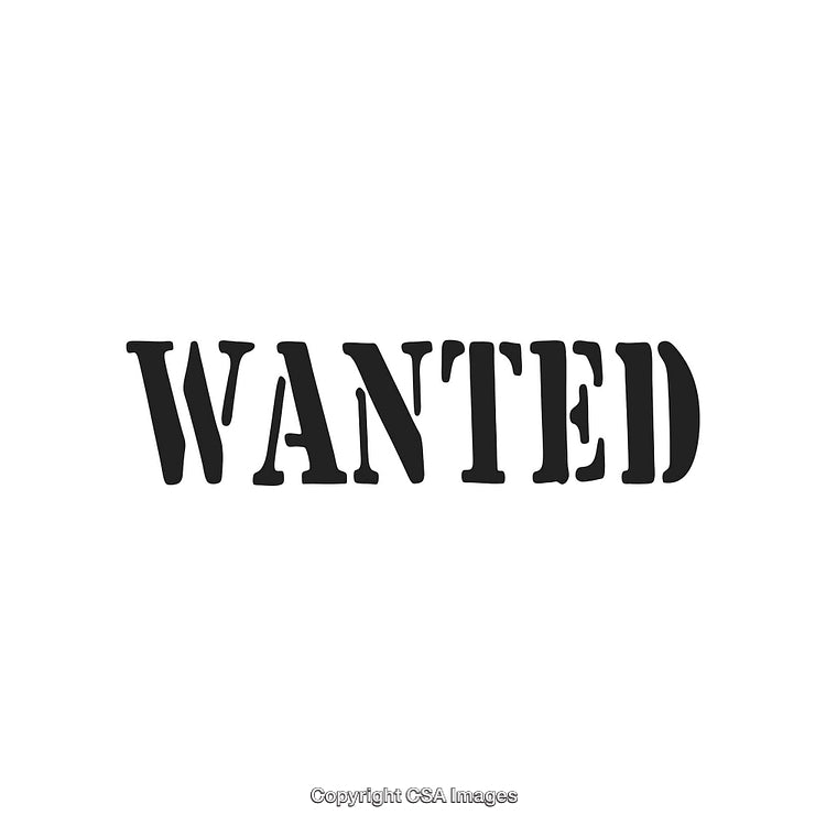 Bold Black 'Wanted' Text on White Background in Western Style Font