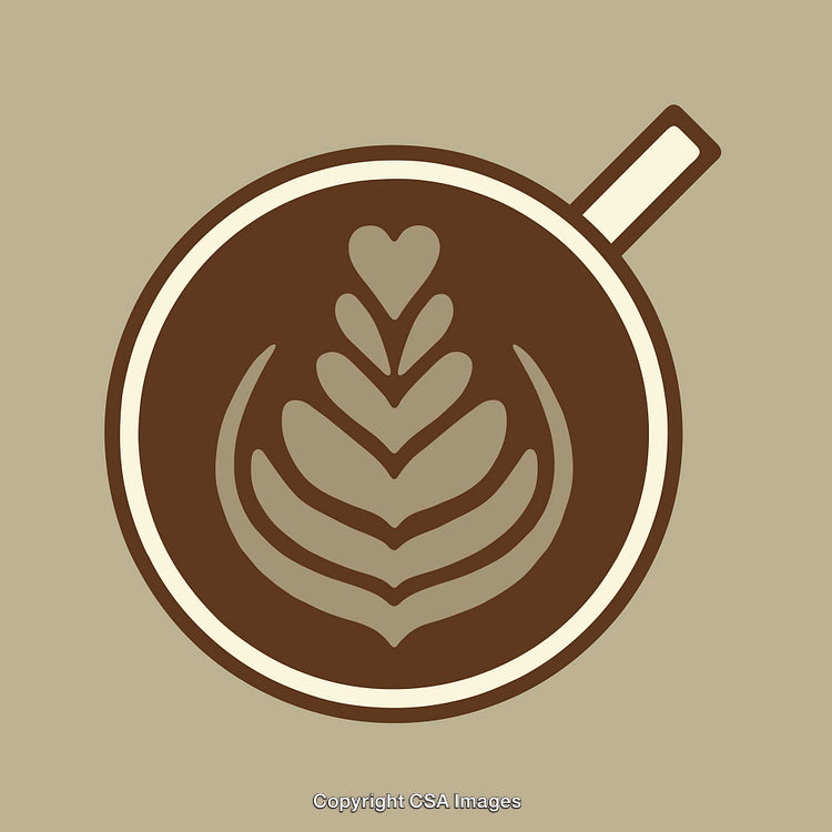 Stylized Coffee Cup Illustration with Latte Art Design in Modern Brown Tones