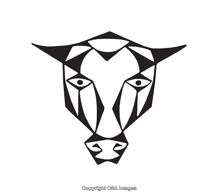 Abstract Black and White Geometric Bull Head Illustration