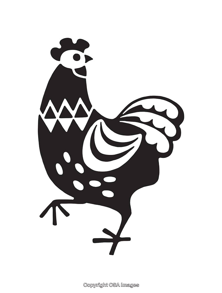 Stylized Black and White Hen Illustration With Simple Line Art Design