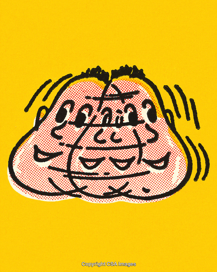 Abstract Artistic Illustration of a Distorted Face Over Vivid Yellow Background