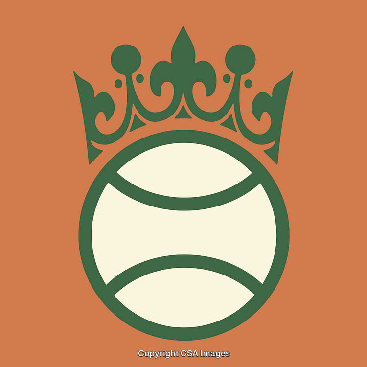 Minimalist Tennis Ball with Ornamental Crown Design on Orange Background