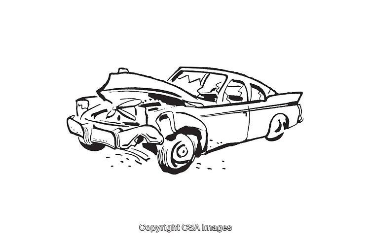 Black and White Illustration of a Car Accident Scene