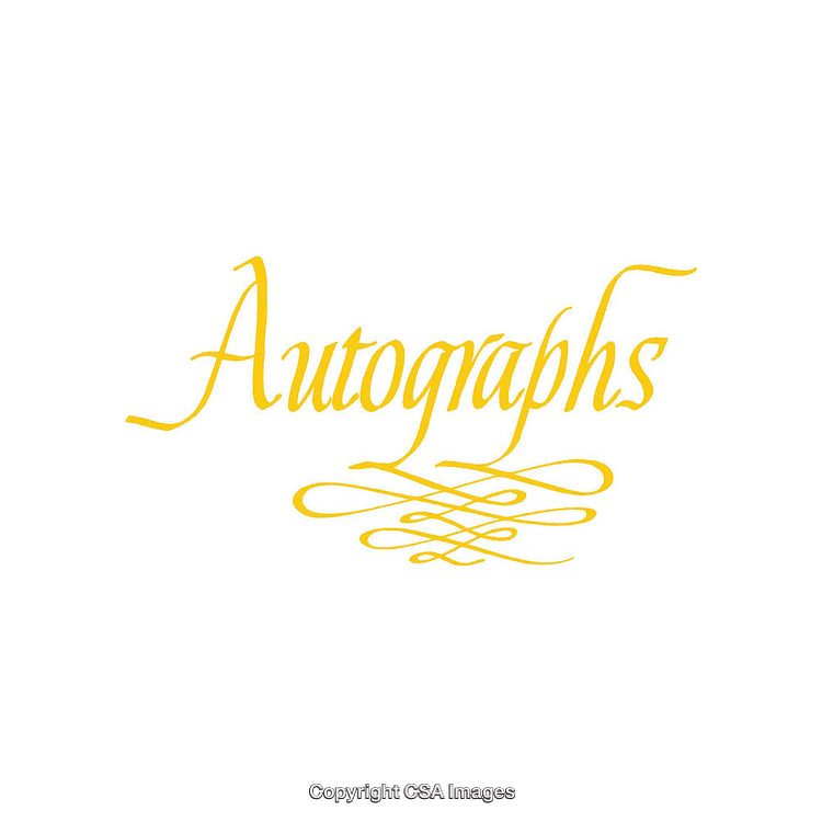 Elegant Yellow Script 'Autographs' Text with Decorative Design Element