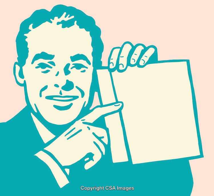 Vintage Retro Style Illustration of Smiling Businessman Holding Blank Sign