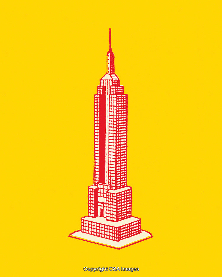 Minimalist Architectural Drawing of Iconic Building on Vibrant Yellow Background