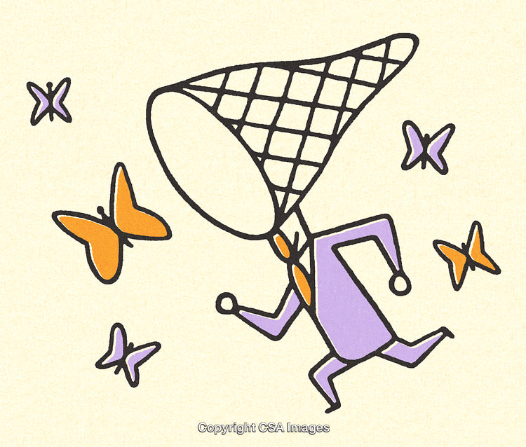 Creative Illustration of a Figure Chasing Butterflies With a Net