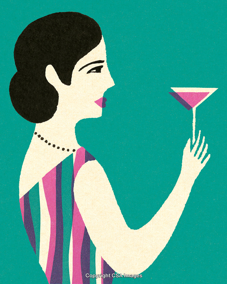 Elegant Woman Enjoying a Cocktail in Art Deco Illustration Style
