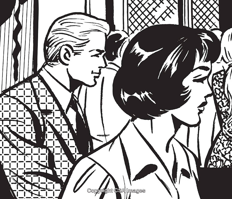 Retro Illustration Depicting a Man and Woman in a Social Setting