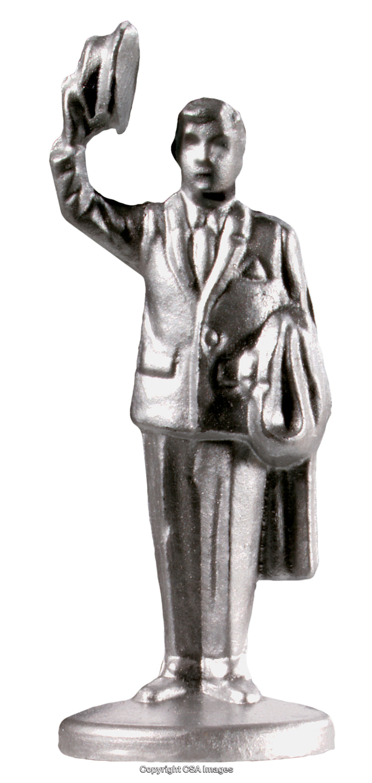 Plastic Figure of a Man Holding a Hat Dressed in Formal Attire