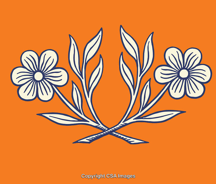 Elegant Floral Line Art Design on Vibrant Orange Background