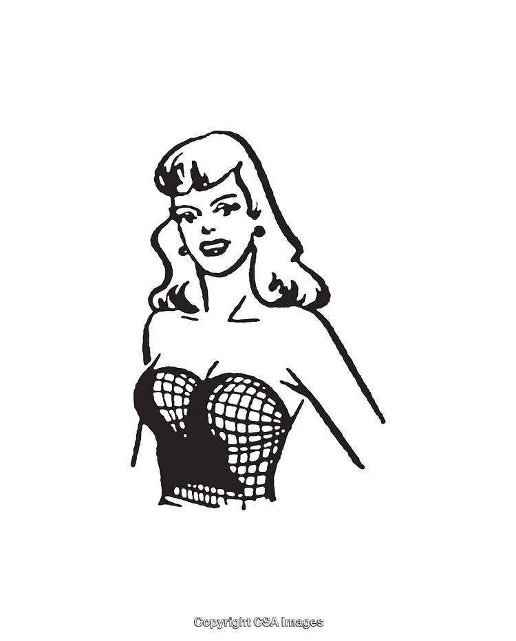 Elegant Black and White Line Art of a Stylish Woman Illustration