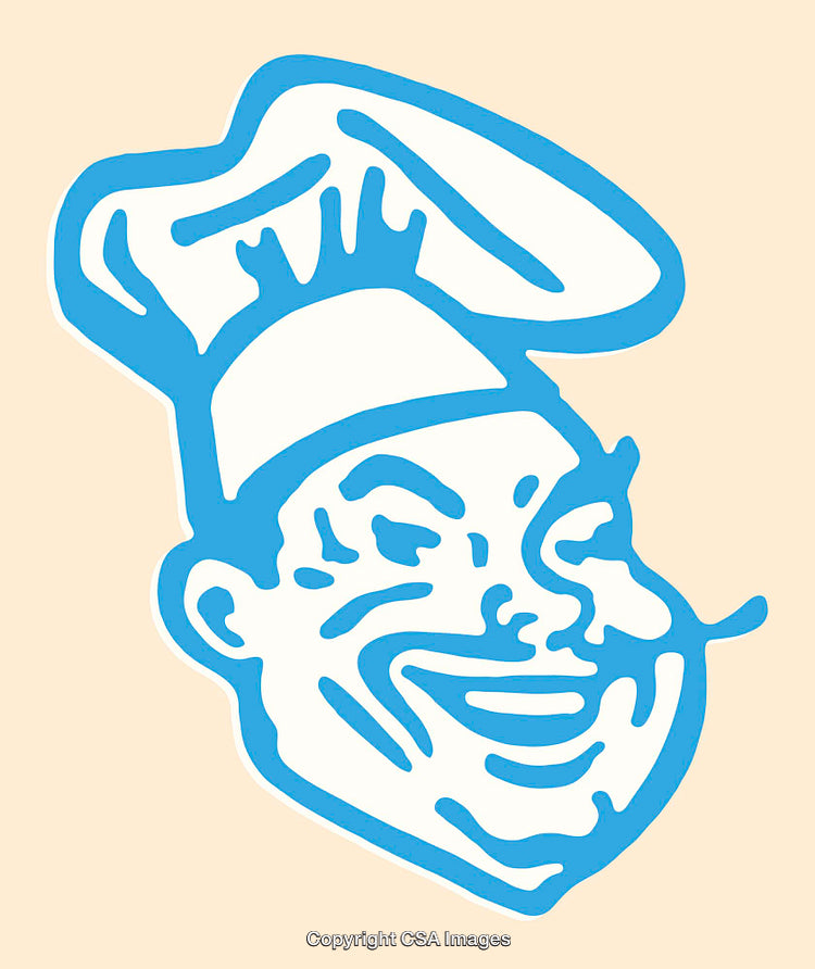 Blue Line Art Chef Illustration on Beige Background