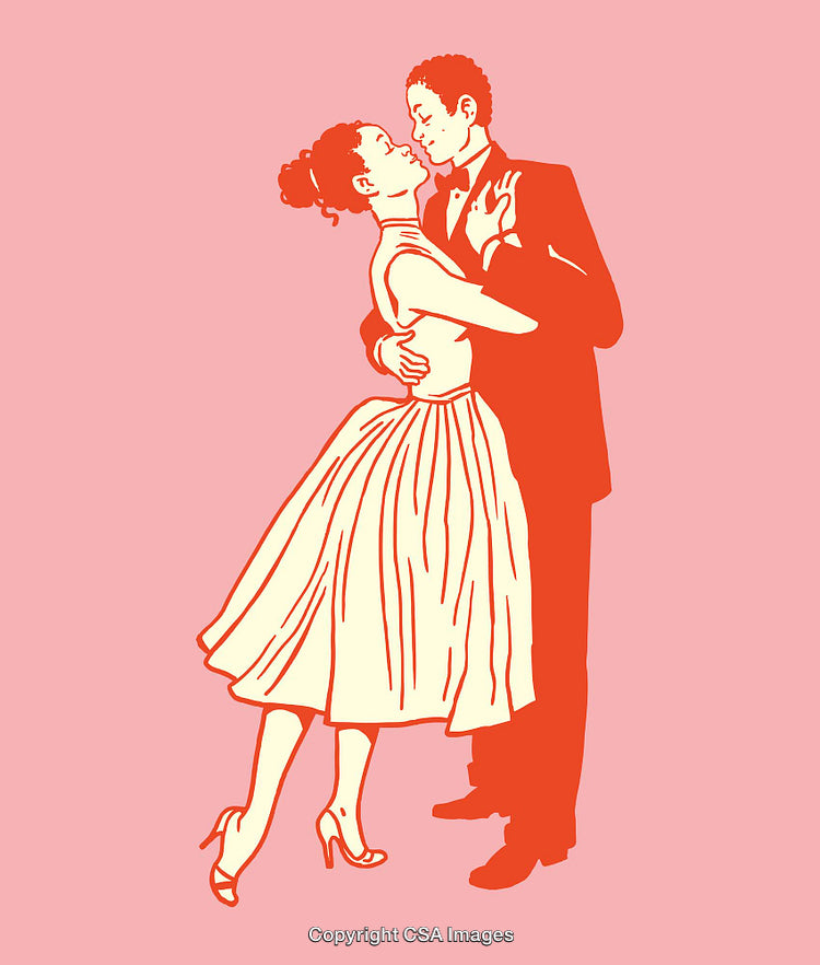 Elegant Couple Dancing Together in Retro Line Art Style