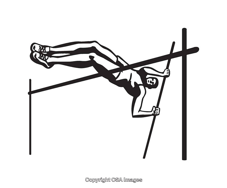 Black and White Line Art of a Pole Vaulter in Motion