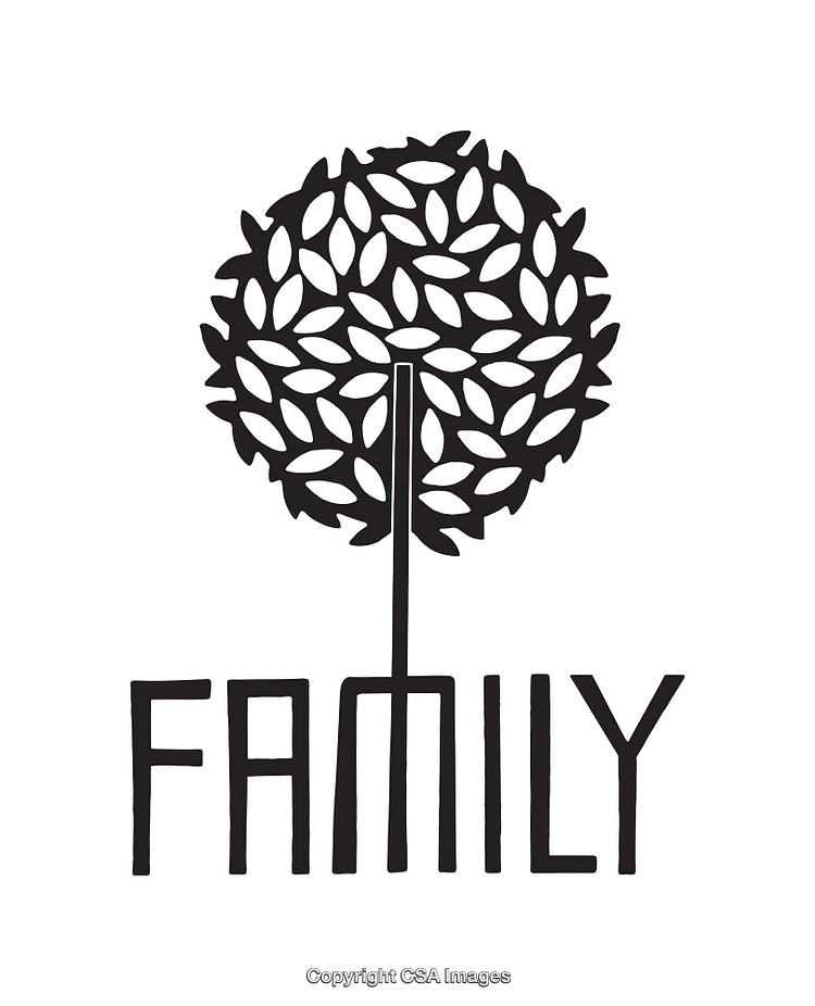 Minimalist Black and White Family Tree Symbol with Bold Text