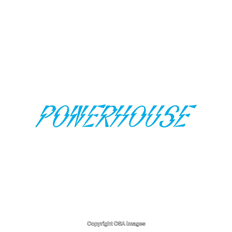 Dynamic Cyan Powerhouse Text Isolated on White Background