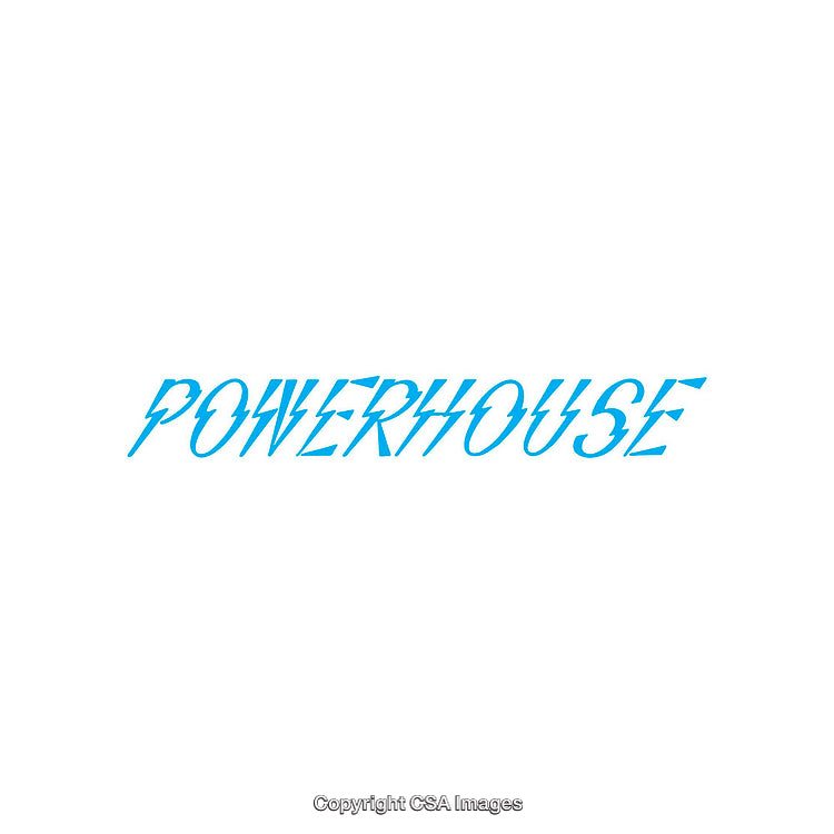Dynamic Cyan Powerhouse Text Isolated on White Background