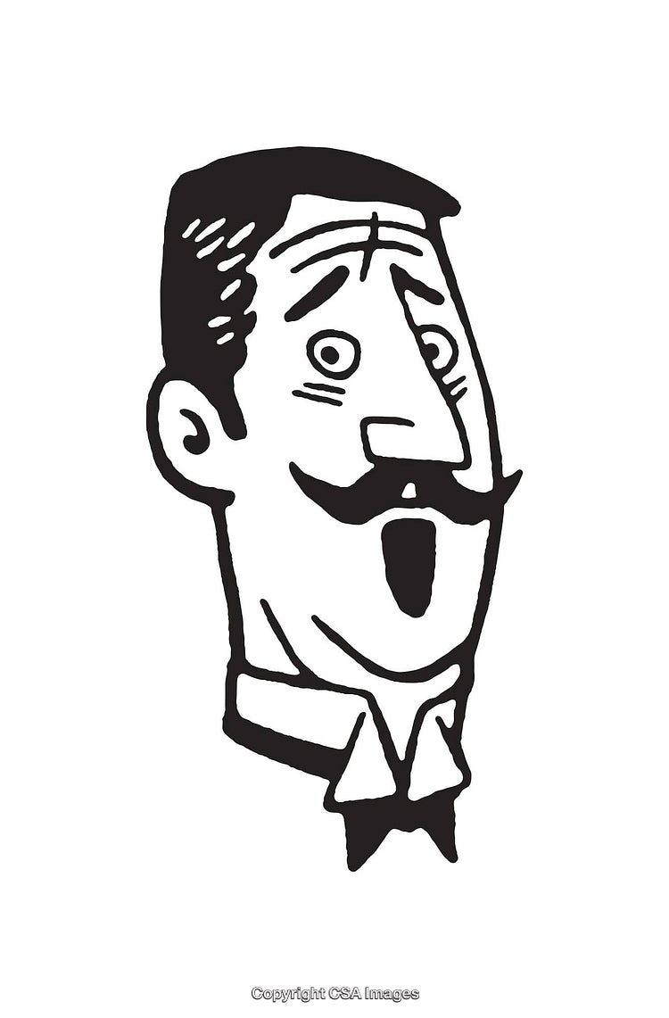 Black and White Sketch of a Surprised Gentleman with Mustache