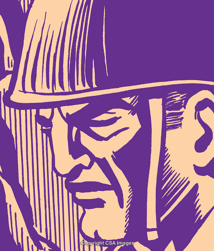 Illustrated Depiction of a Worker Wearing a Helmet in Retro Style