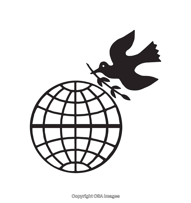 Dove Carrying Olive Branch with Globe Symbolizing Peace and Unity