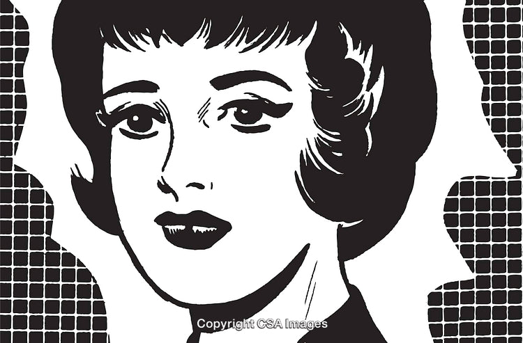 Retro Style Illustration of a Woman's Face in Black and White Design