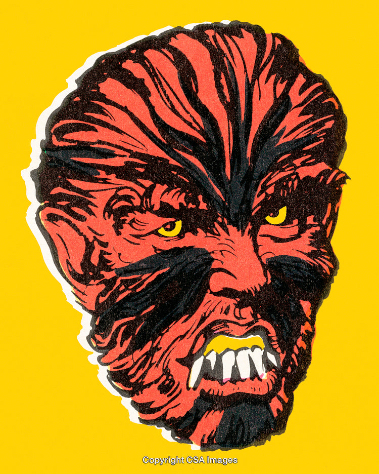 Frightening Monster Illustration with a Red Face and Yellow Eyes on Yellow Background