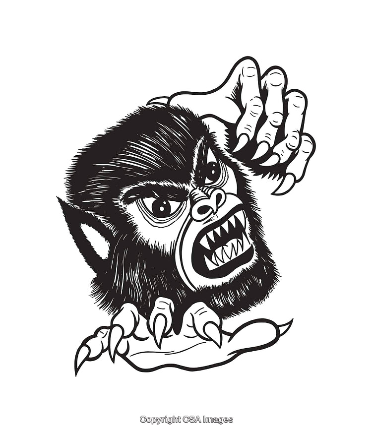 Ferocious Werewolf Illustration with Clawed Hands and Sharp Fangs in Action