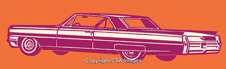 Retro-Styled Illustration of Classic Car on Vibrant Orange Background